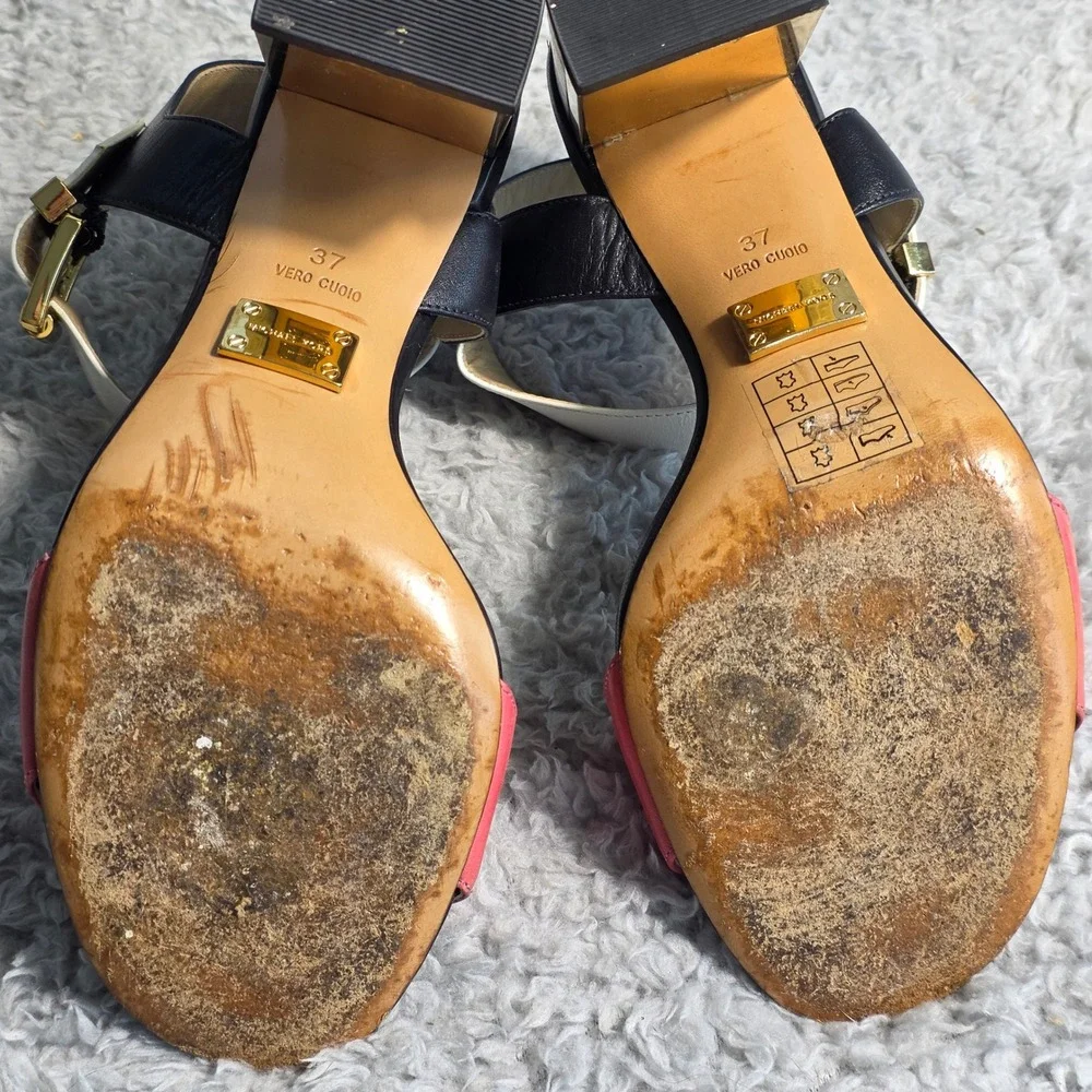 Michael Kors Vero Cuoio Sandals Leather Coral Black White EU 37 US 6 6.5 Italian